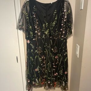 Women Plus Floral Embroidered Mesh A-Line Dress